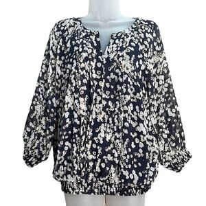 Christopher‎ & Banks Women Dark Blue Floral Sheer Blouse Size Large